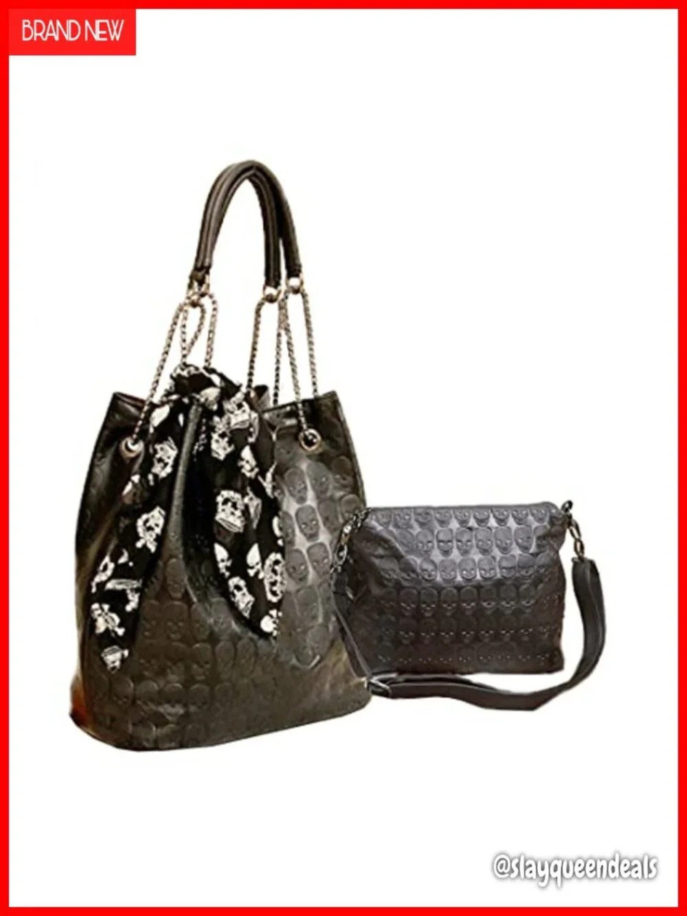Faux Leather Skull Print Hobo Shoulder Bag Tote with Chain Strap Gift
